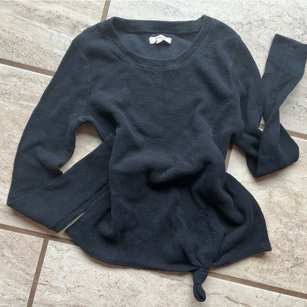 Madewell Black Knotted Sweater Material Long Sleeve Top (Lightweight)